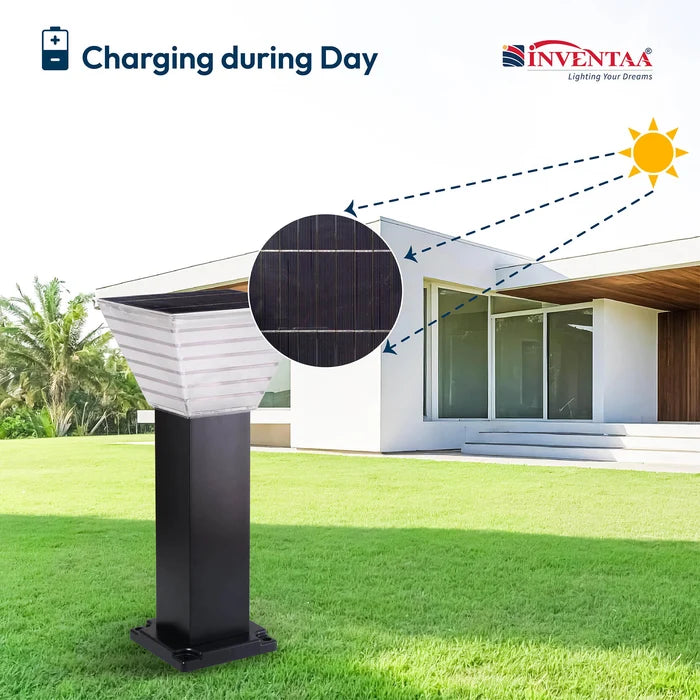 INVENTAA Villa Solar Bollard Light – LED Solar Outdoor Garden & Pathway Light | 1ft 1.5ft 2ft