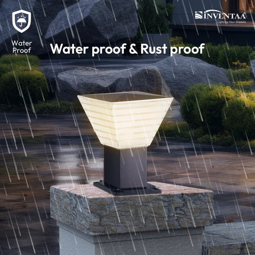 Inventaa Villa 12W Fancy Outdoor Gate Light | 3-in-1 LED (Cool, Warm & Neutral White) | Weatherproof Post Top Mount