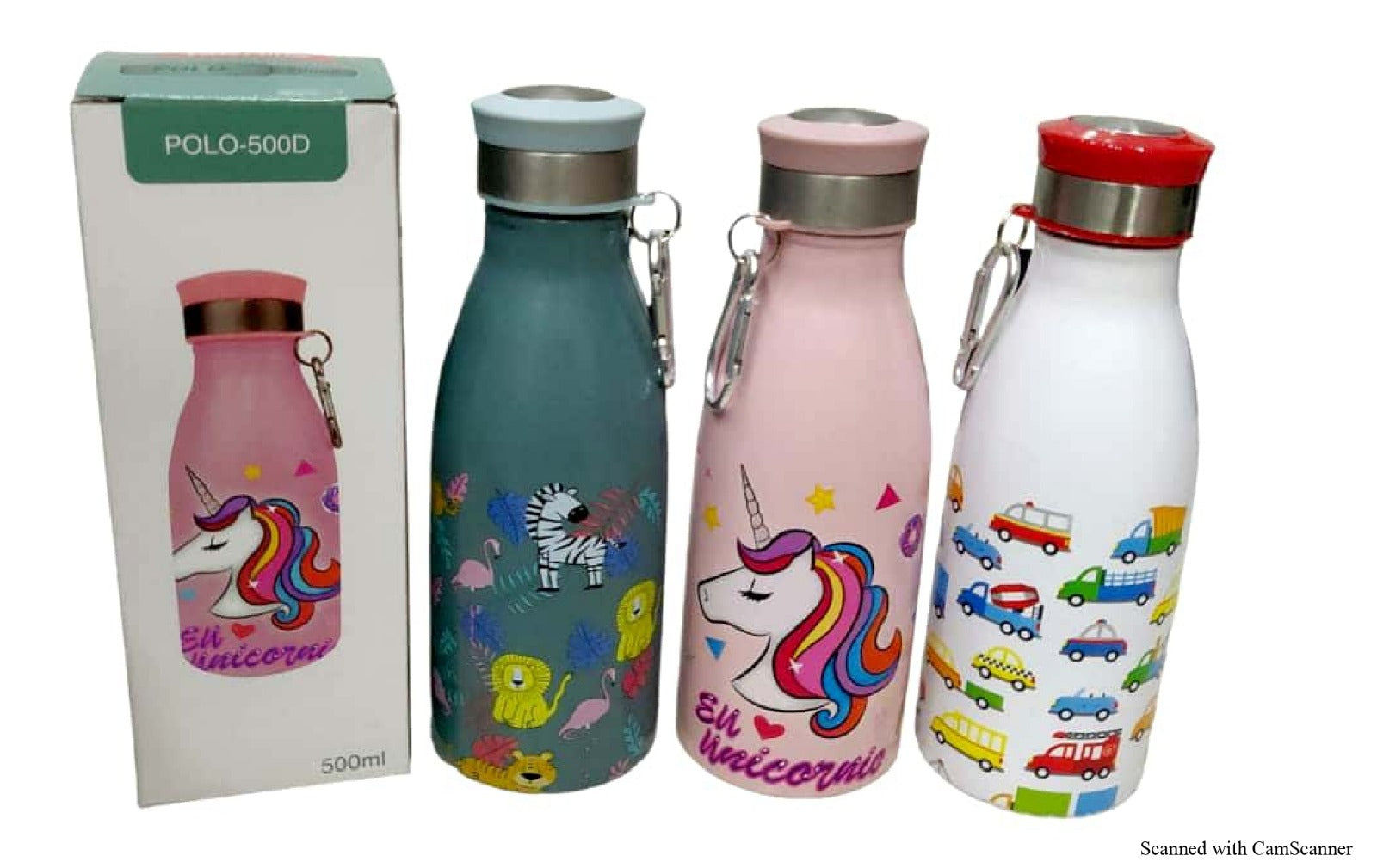TAG Hills Polo 500 D Stainless Steel Water Bottle Set of 3, Multicolour Cartoon print Each 500ml-Home & Kitchen Appliances-dealsplant