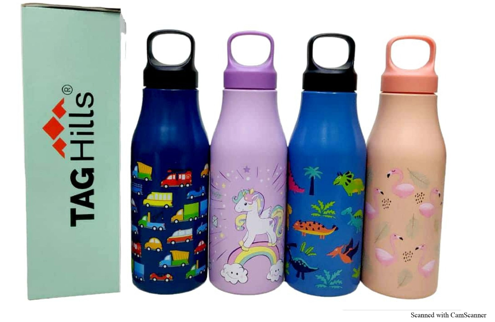 TAG Hills Hooky Water Bottle, Set of 3, Multicolour cartoon design with handle cap Each 650ml-Home & Kitchen Appliances-dealsplant