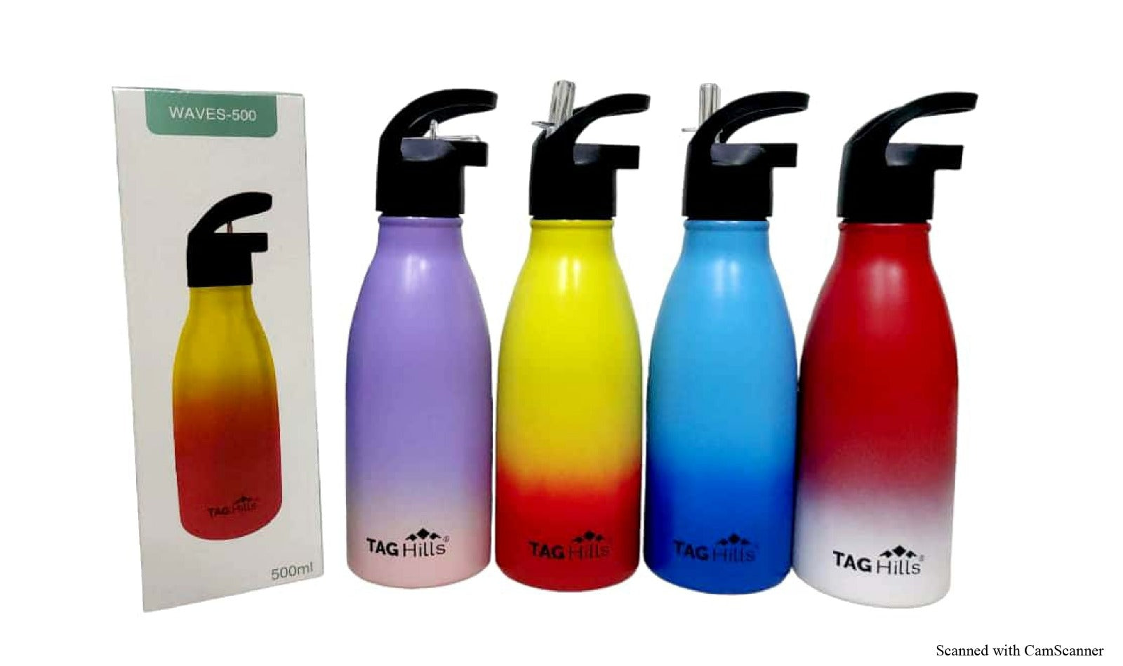TAG Hills Waves Water Bottle with straw, Set of 3, Dual colour with cap Each 500ml-Home & Kitchen Appliances-dealsplant