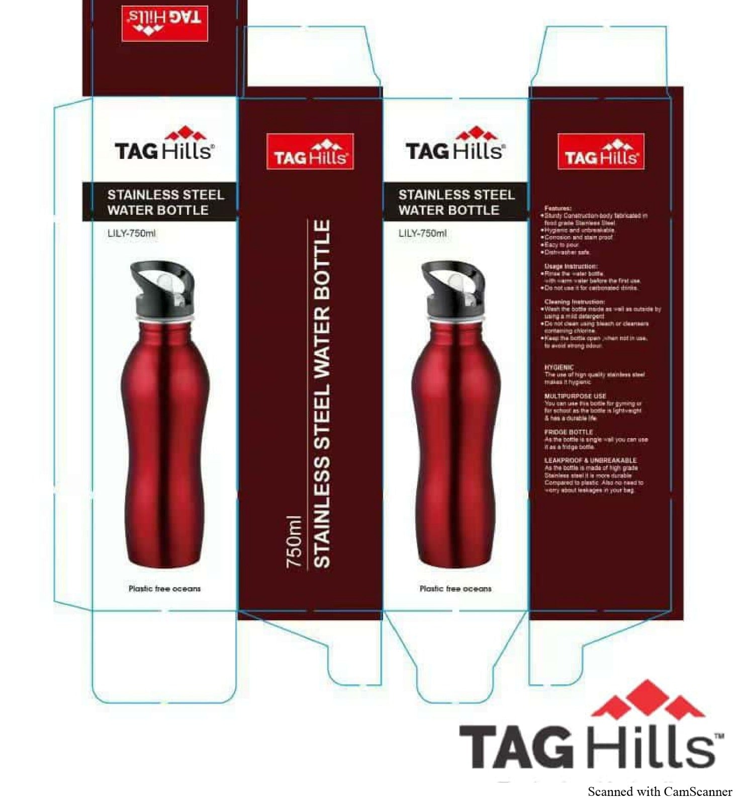 TAG Hills LIlly Water Bottle Set of 3, Each 750 ml-Home & Kitchen Appliances-dealsplant
