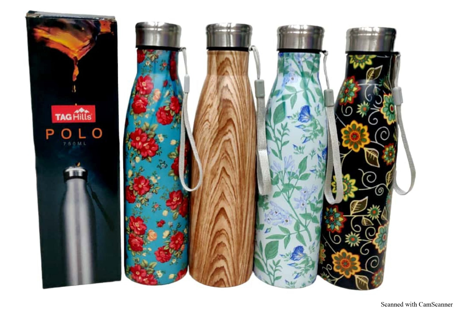 TAG Hills Polo 750 D Stainless Steel Water Bottle Set of 3, Multi colour wall design print Each 750ml-Home & Kitchen Appliances-dealsplant