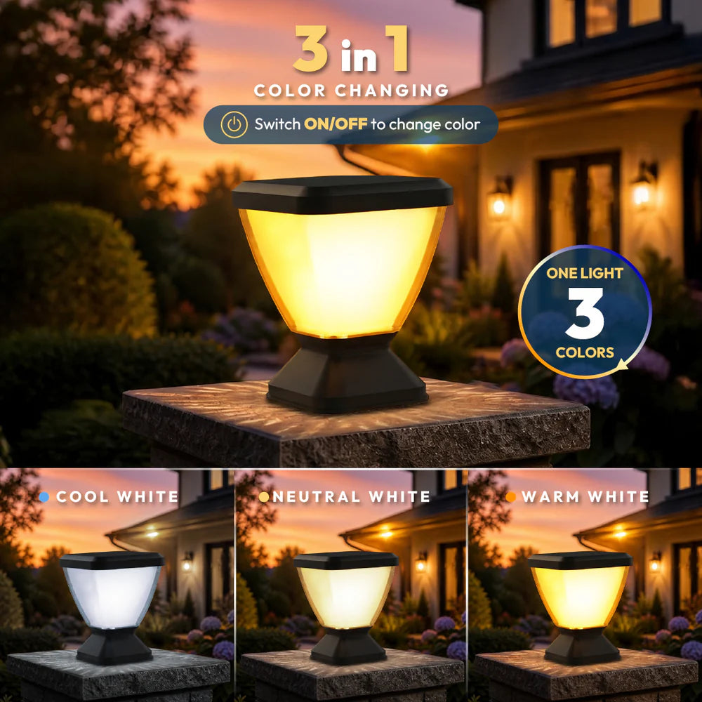 Inventaa Zenia Pro 12W Outdoor Gate Pillar Light | 3-in-1 LED (Cool, Warm & Neutral White) | Weatherproof Post Top Mount