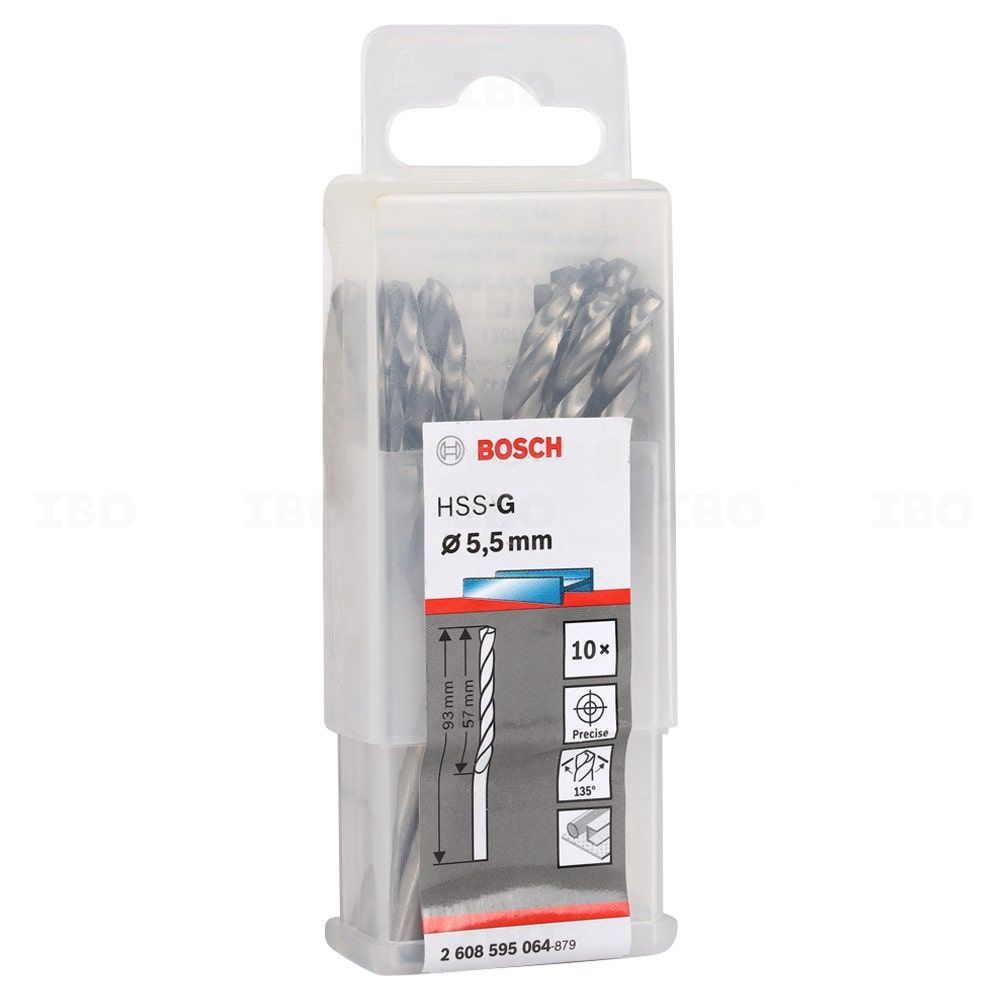 Bosch 2608595064 5.5mm HSS-G Twist Drill Bit Pack Of 10-Twist Drill Bit-dealsplant