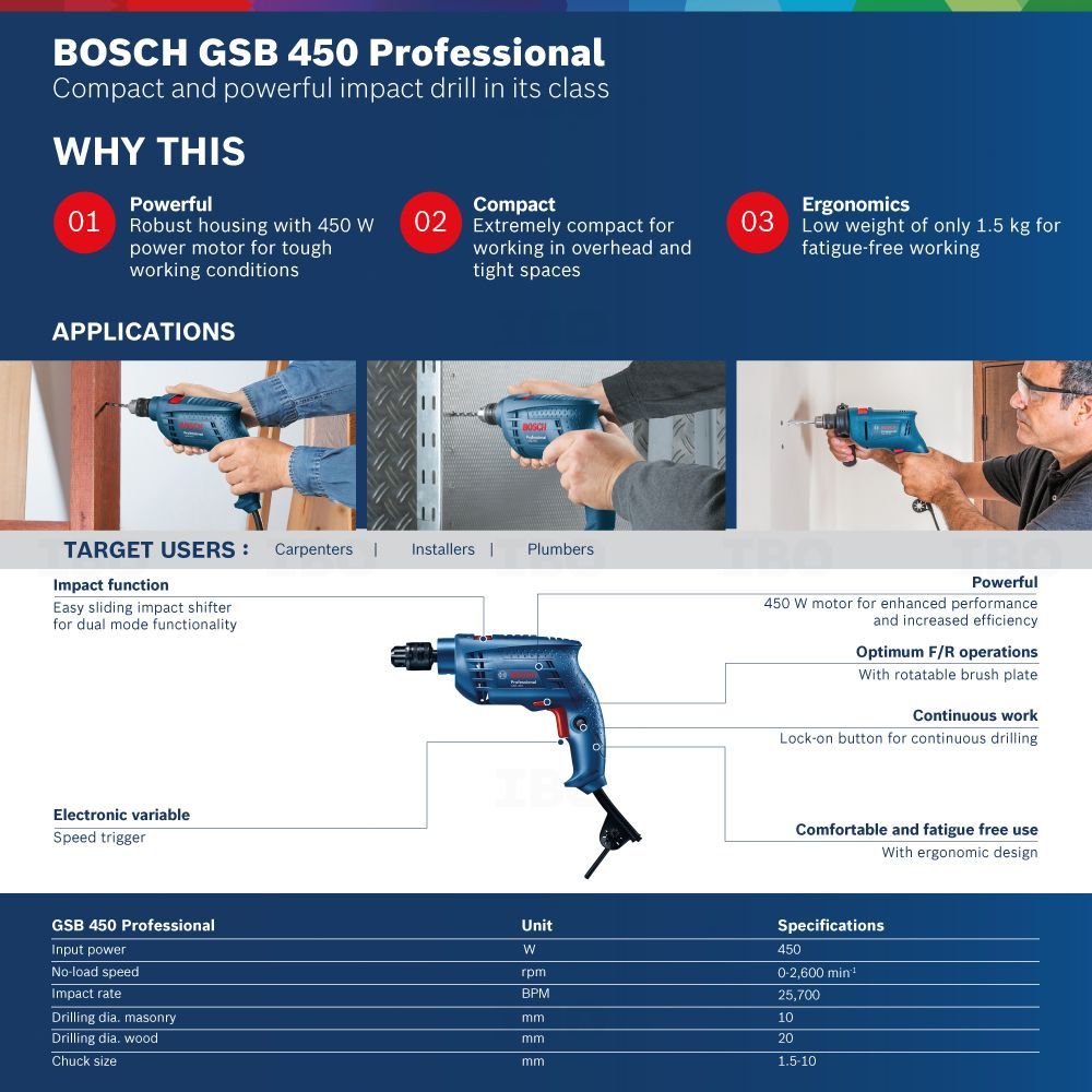 Bosch GSB 450 450 W 10 mm Impact Drill-Power tools,Impact Drill-dealsplant