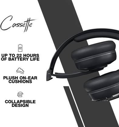 Skullcandy Cassette Wireless Headphones, 22 Hr Battery,Microphone,works with iPhone Android Bluetooth Headset (Black, On the Ear, On the Ear)-dealsplant