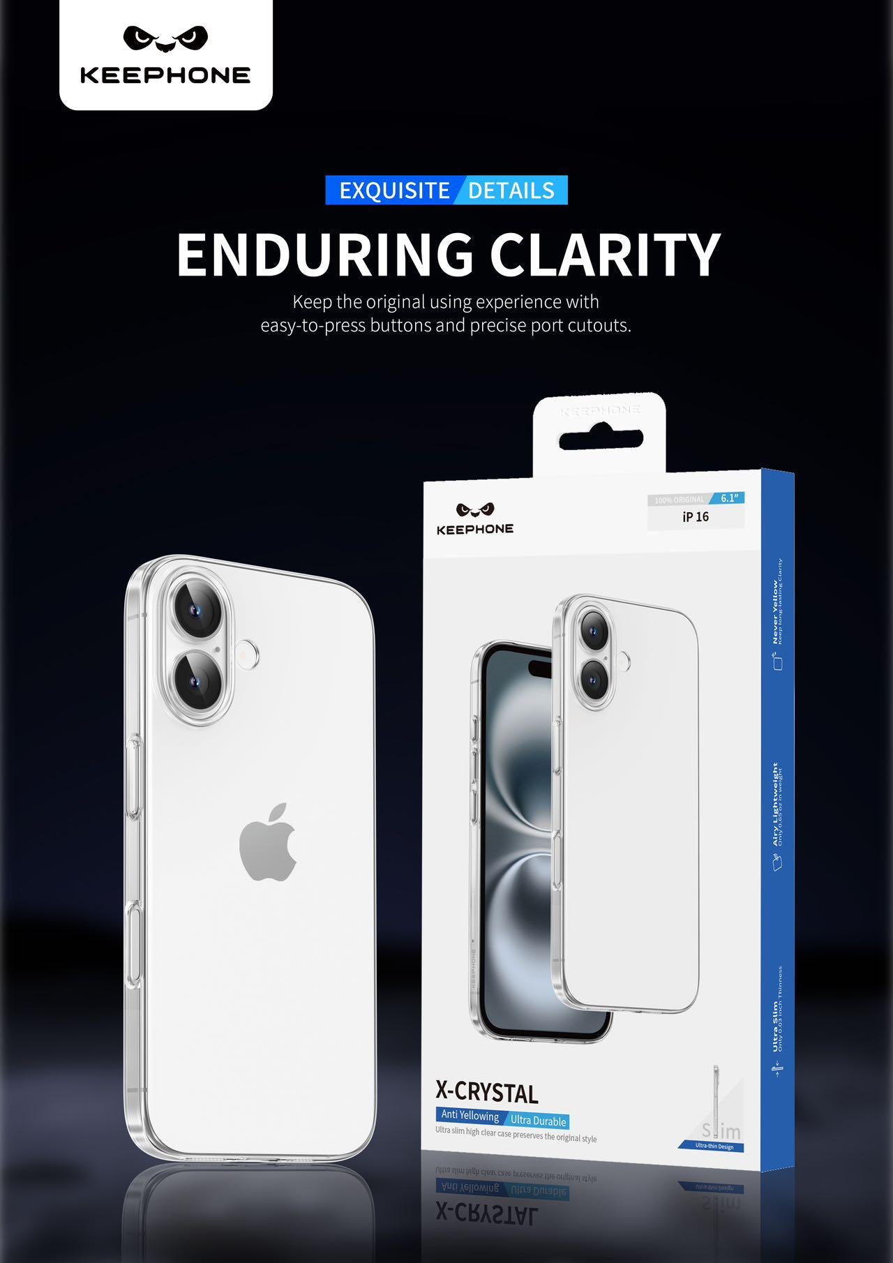 KEEPHONE X CRYSTAL ANTI YELLOWING ultra clear thin back case premium quality for iphone 16 series-Mobile Back Case-dealsplant