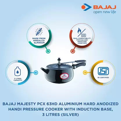 BAJAJ Majesty PCX 63HD 3 L Induction Bottom Pressure Cooker (Hard Anodized)-dinning-dealsplant