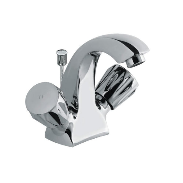 Jaquar Continental Central Hole Basin Mixer Chrome CON-169KNB with Popup Waste System with 450mm Long Braided Hoses-Basin Mixer-dealsplant