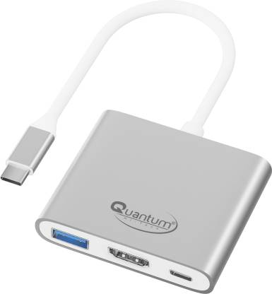QUANTUM QHM7622 3 in 1 USB Type C to HDMI 4K Adapter, USB 3.0, USB C, 60W Power Pass Through USB Hub (Silver)-Power Adapters-dealsplant
