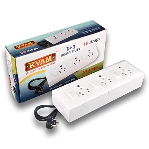 KVAM 16Amps 3+3 Heavy Duty Extension Cord || Power Strip || 3 Individual 16Amps Switch & Sockets (5 Meter Cord)-Extension Cords-dealsplant
