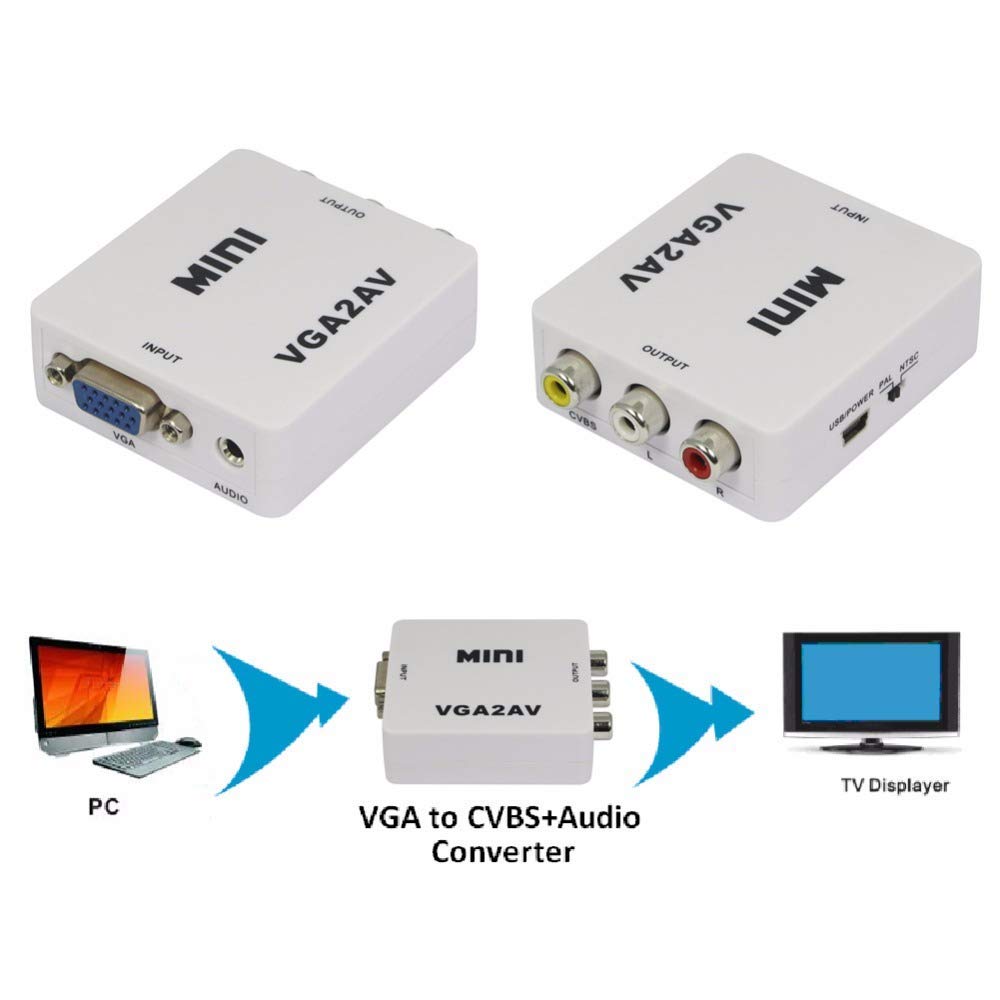 Mini HD AV2VGA Video Converter Box AV RCA CVBS to VGA HDTV Adapter US(AV-to-VGA)-VGA Splitters & Switches-dealsplant