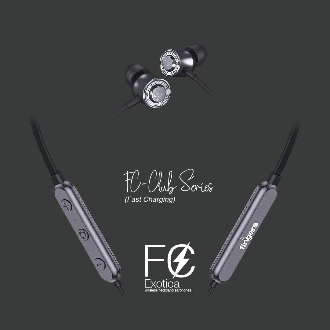 FINGERS FC-Exotica Wireless Neckband in-Ear Earphones (Spectacular Bass Magnetic Angular Earbuds 10 Hours Playback Fast Charge Sweat Proof)-Bluetooth Headsets-dealsplant