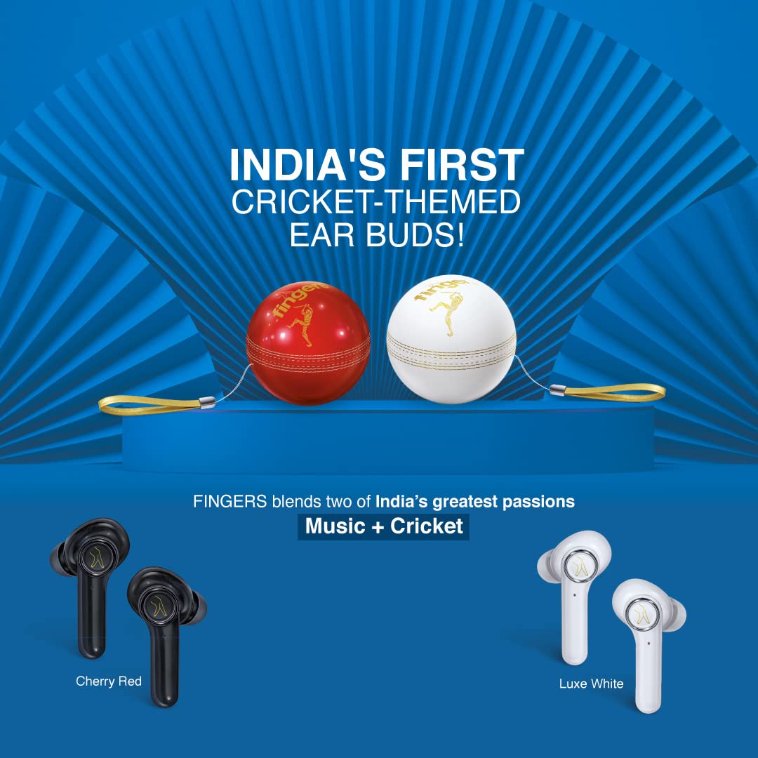 FINGERS Yorker True Wireless Earbuds (Cricket Themed SNC Technology 17.5 hrs Power Playback Fast Charging Type-C Sweat Proof Voice Assistant Support)-Earbuds-dealsplant