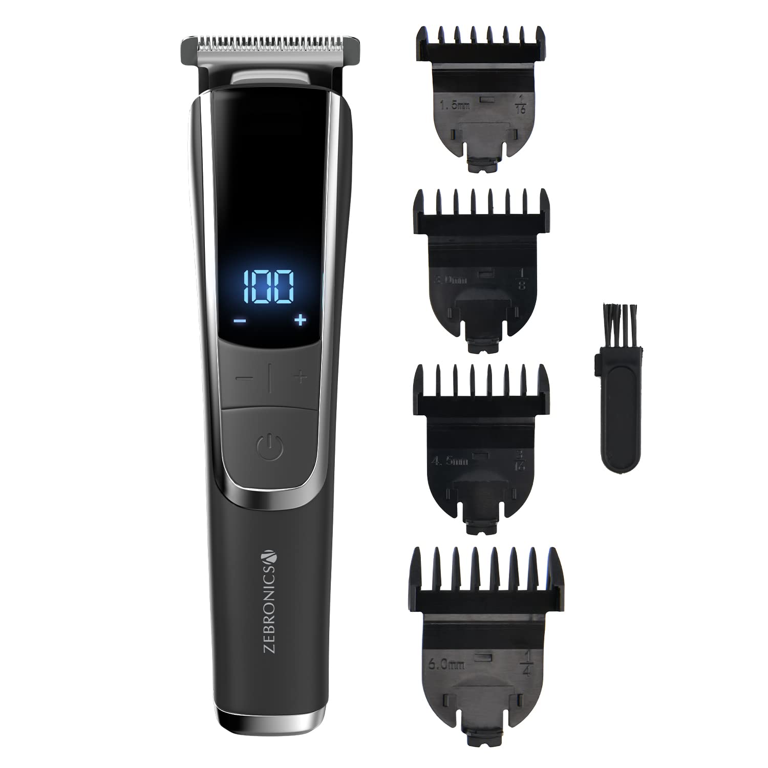 Zebronics ZEB-HT102 Cordless/Cord use Trimmer with up to 120mins backup, USB fast charge, LED display, 3 speed modes, Rounded tip stainless steel blade, 4 guide combs, Washable attachments and ABS(Black)-Trimmer-dealsplant