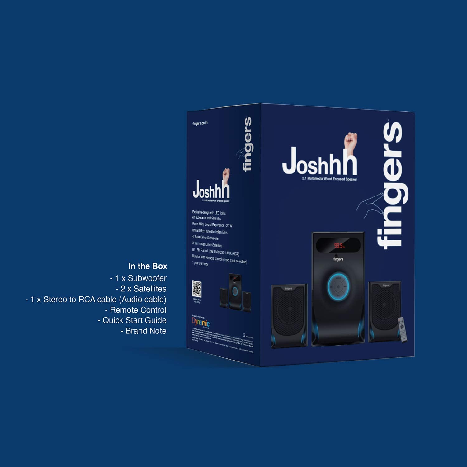 FINGERS Joshhh Wooden encased Multimedia 2.1 Speaker [Deep Bass 20 Watts Remote Control LED Light Effects Bluetooth, FM Radio, USB, MicroSD, AUX (RCA)]-Speakers-dealsplant