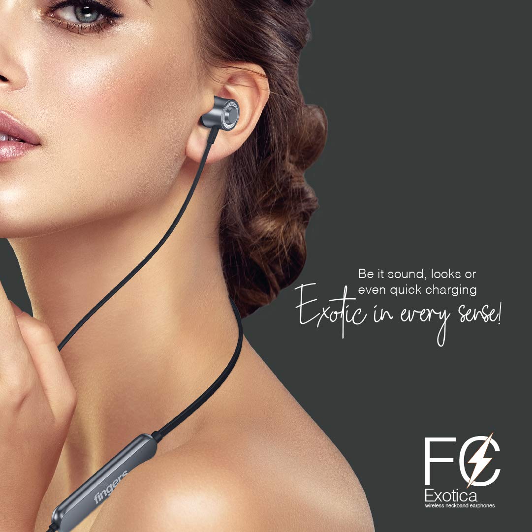 FINGERS FC-Exotica Wireless Neckband in-Ear Earphones (Spectacular Bass Magnetic Angular Earbuds 10 Hours Playback Fast Charge Sweat Proof)-Bluetooth Headsets-dealsplant
