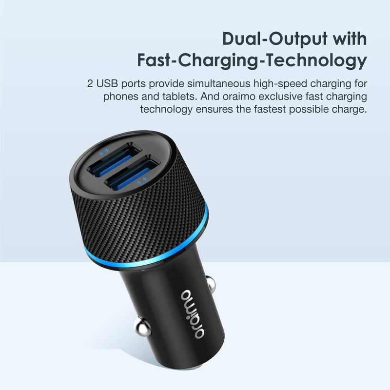 Car Charger, Oraimo Highway 10.5W Dual Ports Car Charger Adapter Fast Charging USB Charger with Blue LED Lights for MI, Samsung, Realme, iPhone, iPad-USB CAR CHARGERS-dealsplant