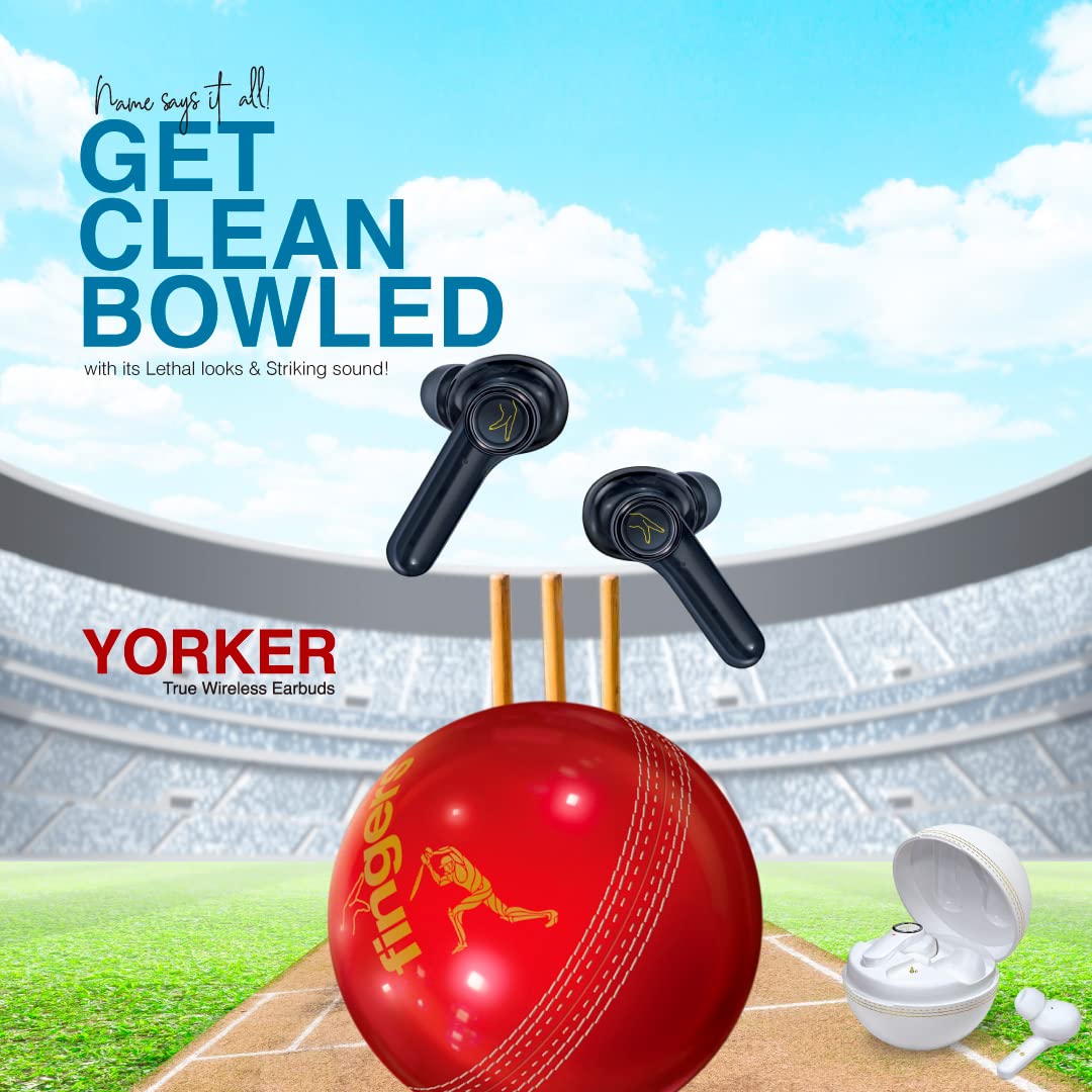 FINGERS Yorker True Wireless Earbuds (Cricket Themed SNC Technology 17.5 hrs Power Playback Fast Charging Type-C Sweat Proof Voice Assistant Support)-Earbuds-dealsplant