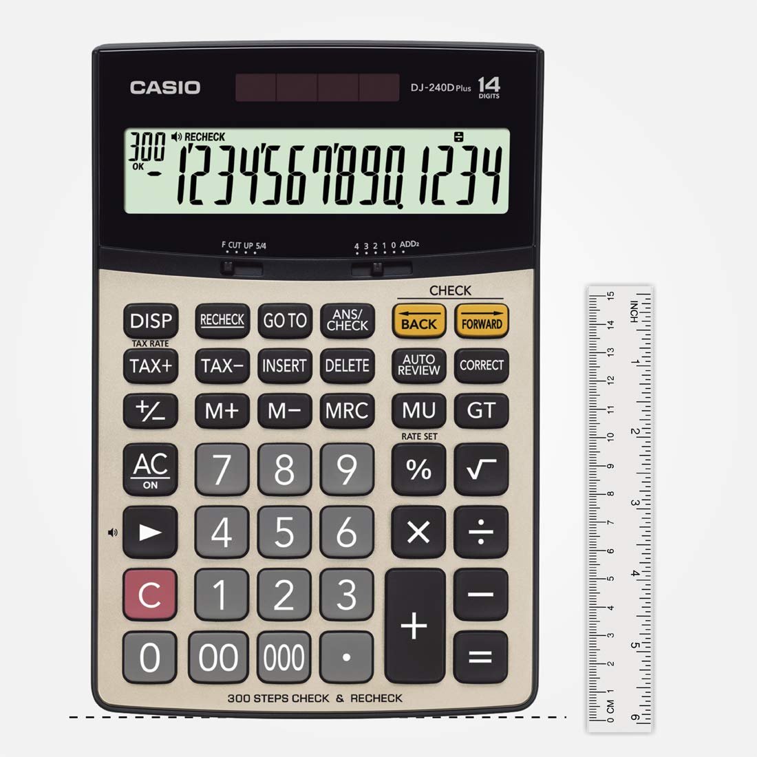 Casio DJ-240D Plus 300 Steps Check and Correct Premium Desktop Calculator with Metallic faceplate & Bigger Screen/Keys (14 Digit)-Calculators-dealsplant