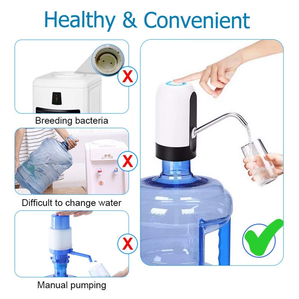Automatic Wireless Portable Mini Rechargeable Water Bottle Can Dispenser Pump Upto 20 Litre Bottle with USB Charging Cable (Black/White)-Home & Kitchen Accessories-dealsplant