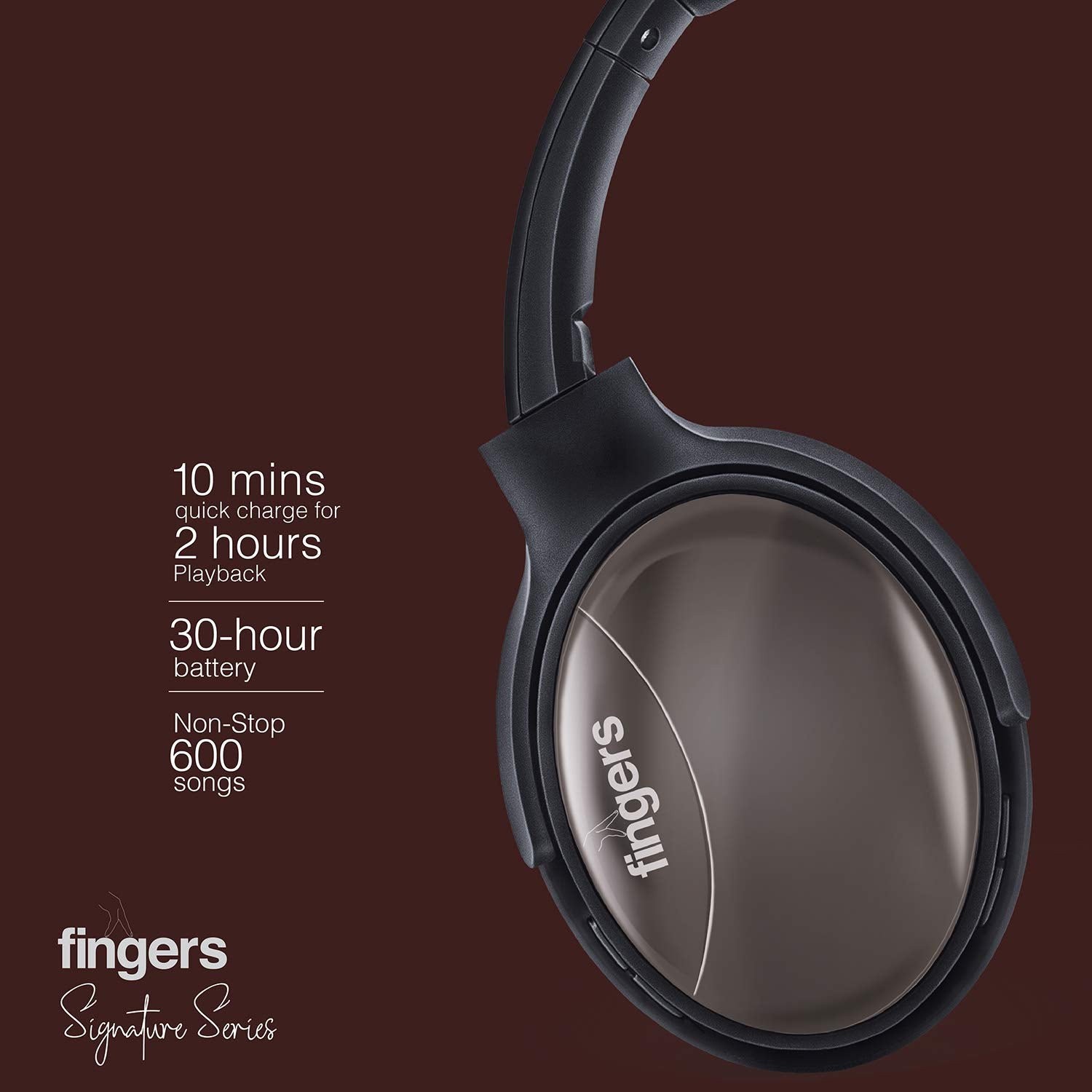 FINGERS Alloy H3 Wireless On-Ear Headset (Signature Series) with 30 Hour Playback time, Fast Charging and Multi-Functioned [Bluetooth® FM Radio MicroSD AUX]-Earphone-dealsplant