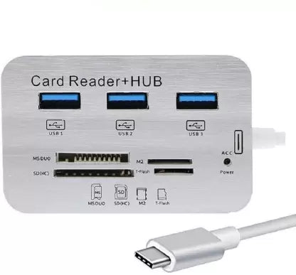 MESHIV 7 in 1 USB 3.0 3.1 | 3 Ports USB Hub Combo Card Reader (Silver)-USB HUB-dealsplant