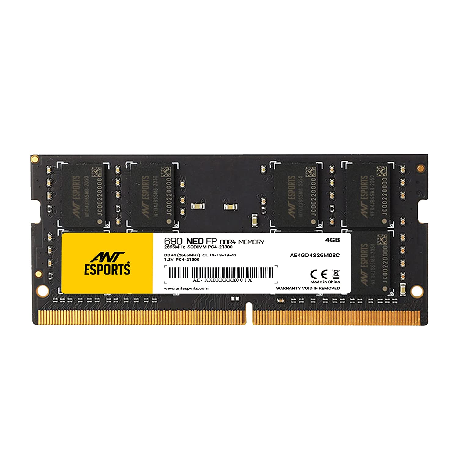 Ant Esports 690 NEO FP 4GB (1*4GB) DDR4 2666 MHz CL 19-19-19-43 SO-DIMM Laptop Memory - AE4GD4S26M08C-Laptop Memory RAM-dealsplant
