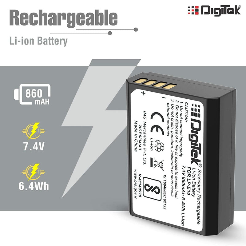 DIGITEK® (LP E8) Lithium-ion Rechargeable Battery for DSLR Camera, Compatibility - Power EOS 55D, 600D, D650, 700D, EOS KISSX4, EOS Rebel T2i, T3i, T4i & T5i (6 month warranty)-Camera Batteries-dealsplant