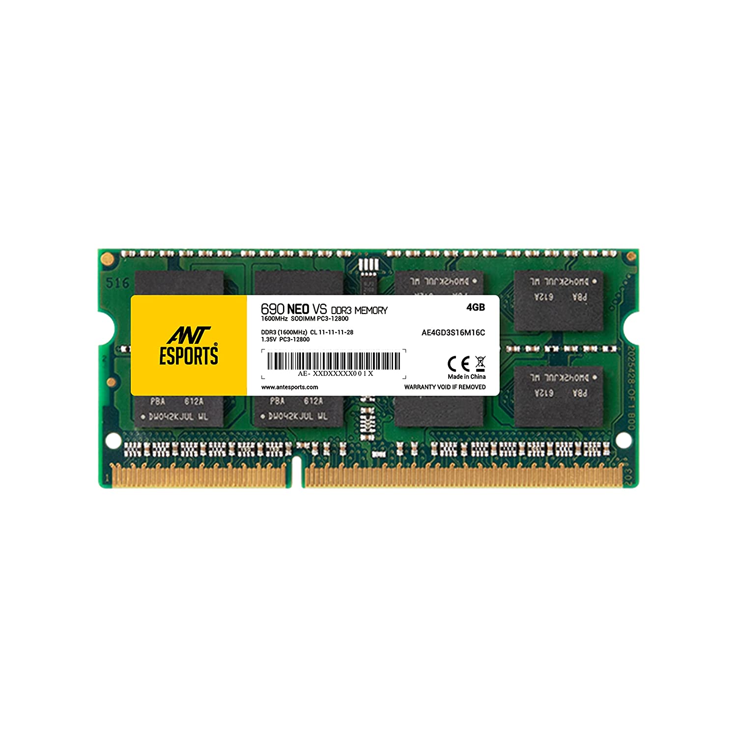 Ant Esports 690 NEO VS 4GB (1*4GB) DDR3 1600 MHz CL 11-11-11-28 SO-DIMM Laptop Memory - AE4GD3S16M16C-Laptop Memory-dealsplant