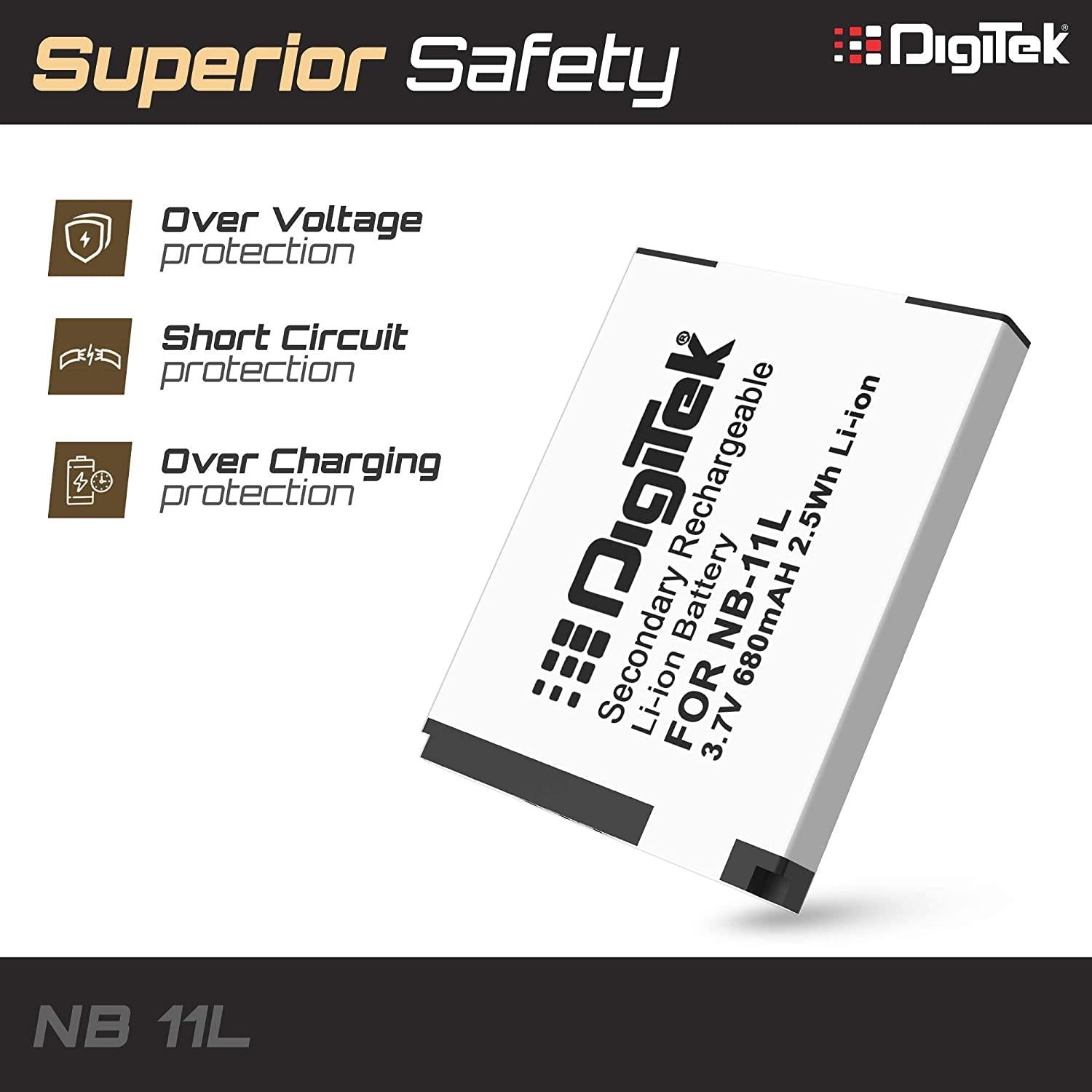 DIGITEK® NB-11L Lithium-ion Rechargeable Battery for DSLR Camera, Compatibility - IXUS 125HS, 240HS, Powershot A1200, A2200, A2300, A2400, A3200, A3300 is, A3400 is (NB-11L) (6 month warranty)-Camera Battery Chargers-dealsplant