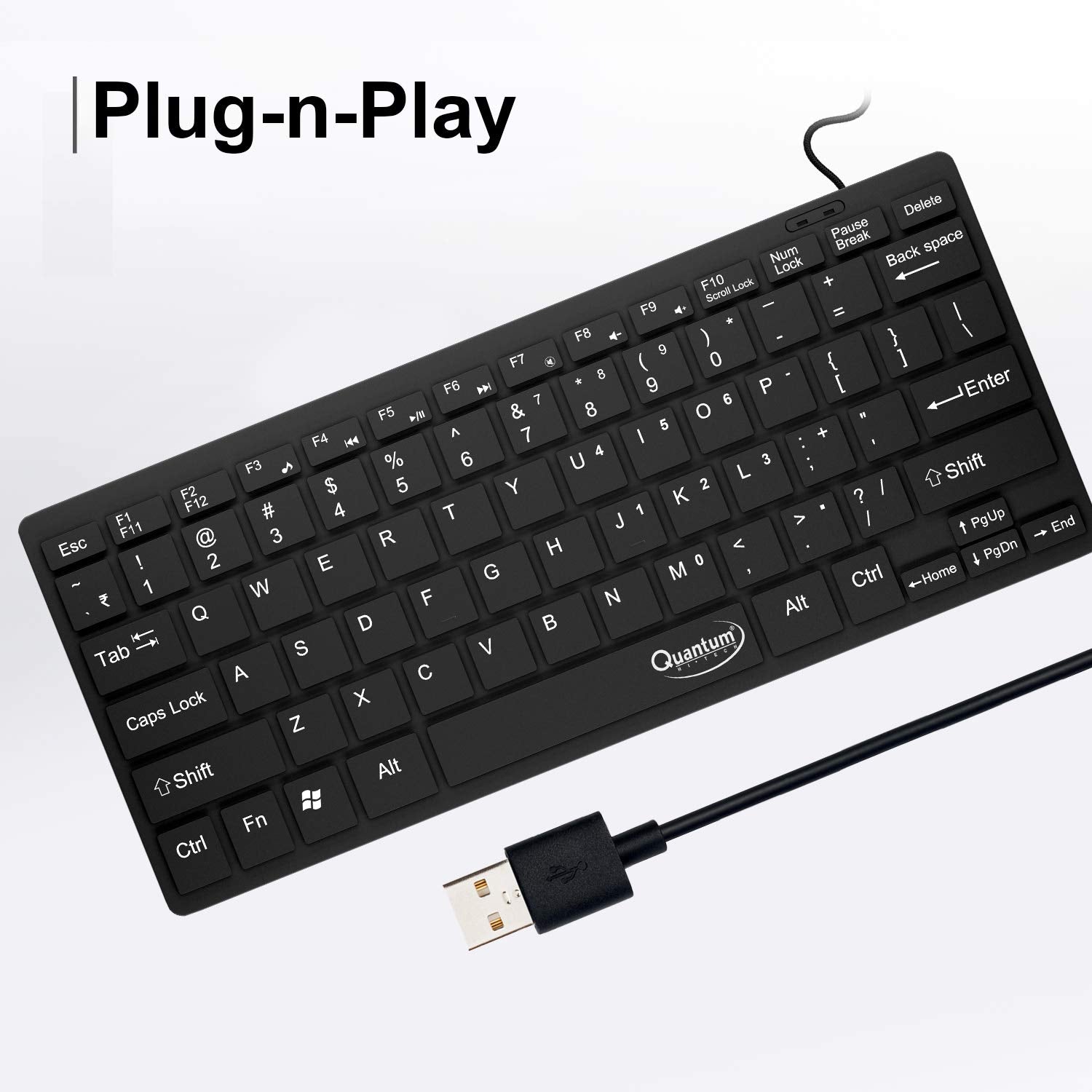 Quantum QHM7307 Mini Spill-Resistant USB Wired Slim Keyboard with Chocolate Keys Having 10 Million keystrokes for Laptop/Desktop (Black)-Keyboards-dealsplant