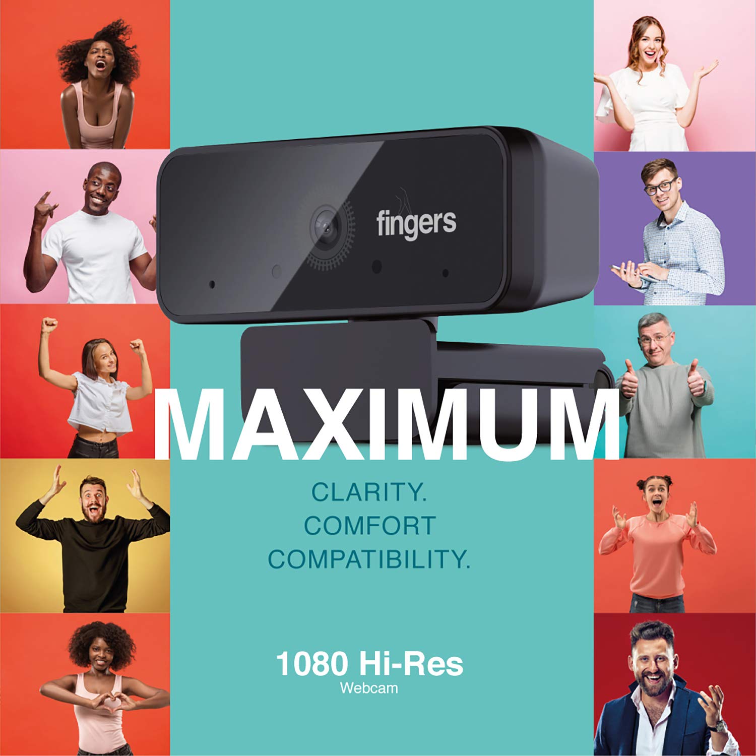 FINGERS 1080 Hi-Res Webcam with 1080p Wide Angle Lens and Built-in Mic for PC Desktops and Laptops - HD Video Calling & Recording with up to 1920 x 1080 Pixels-Webcams-dealsplant