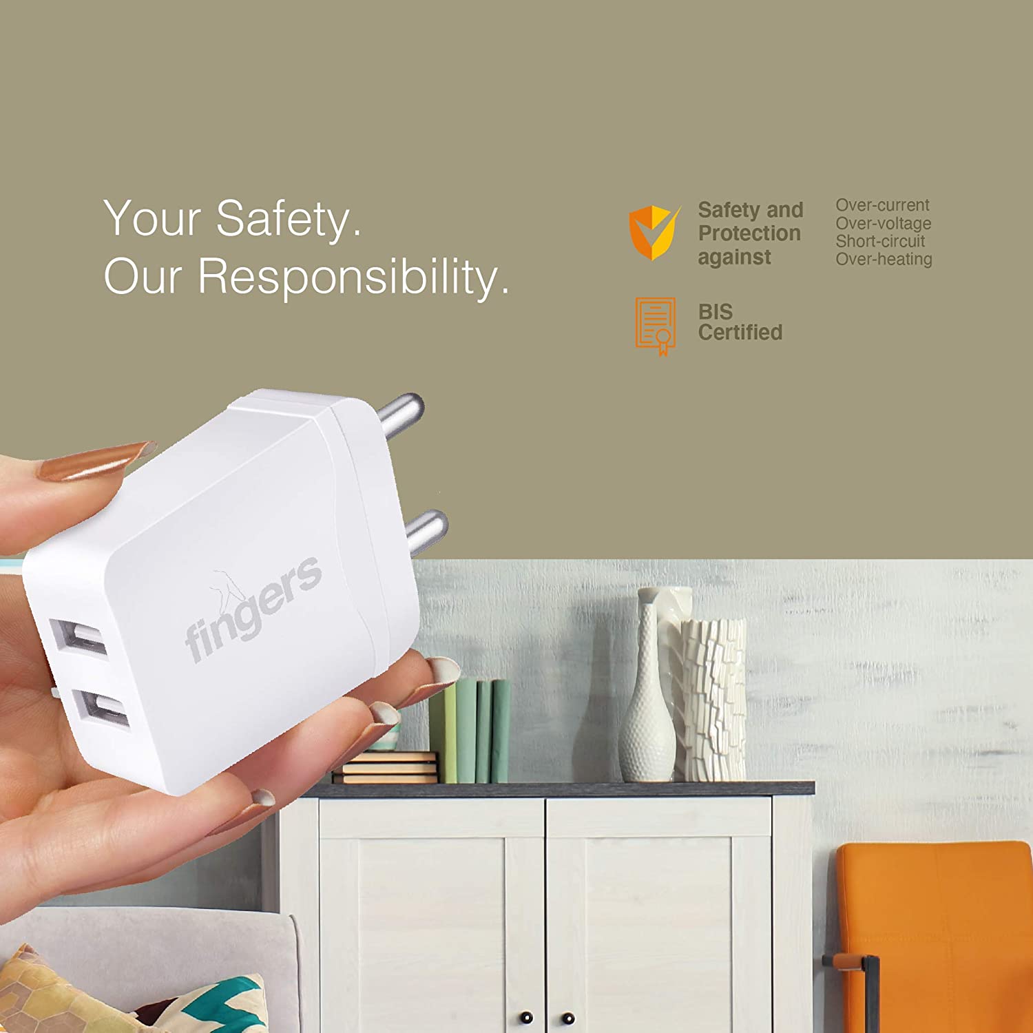 FINGERS 12 W PA-DualUSB Power Mobile Adapter with Micro USB Cable (Dual USB Ports BIS Certified)-Mobile Phone Accessories-dealsplant