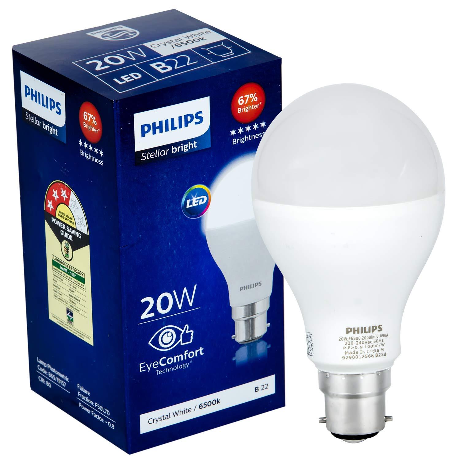 Philips Stellar Bright 20-Watt B22 LED Bulb (Cool Day Light/Crystal White), Pack of 1-LED Light Bulbs-dealsplant