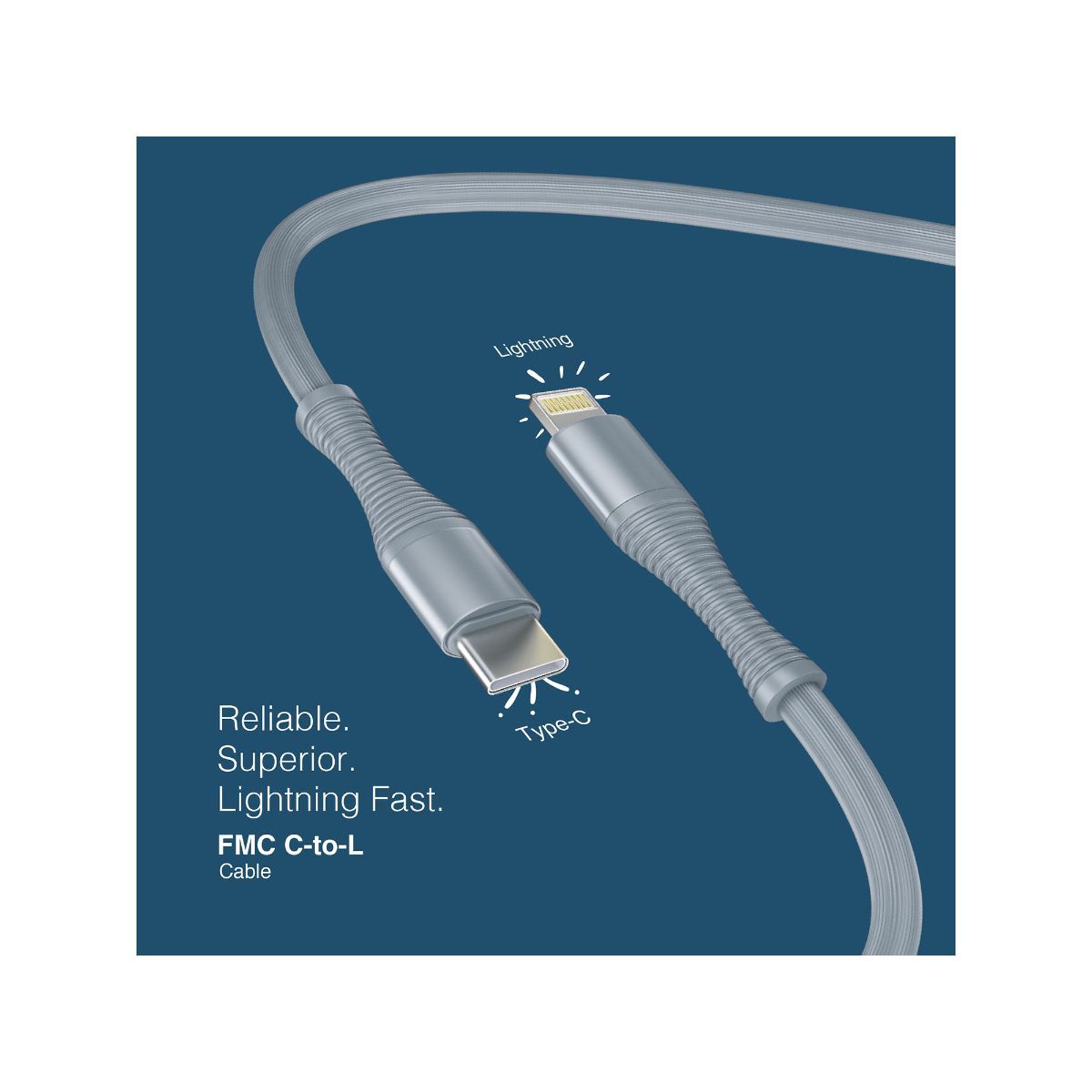 Fingers FMC- C to L Mobile Cable, Lightning to Type C with Data Transfer - Steel Grey-Cables-dealsplant