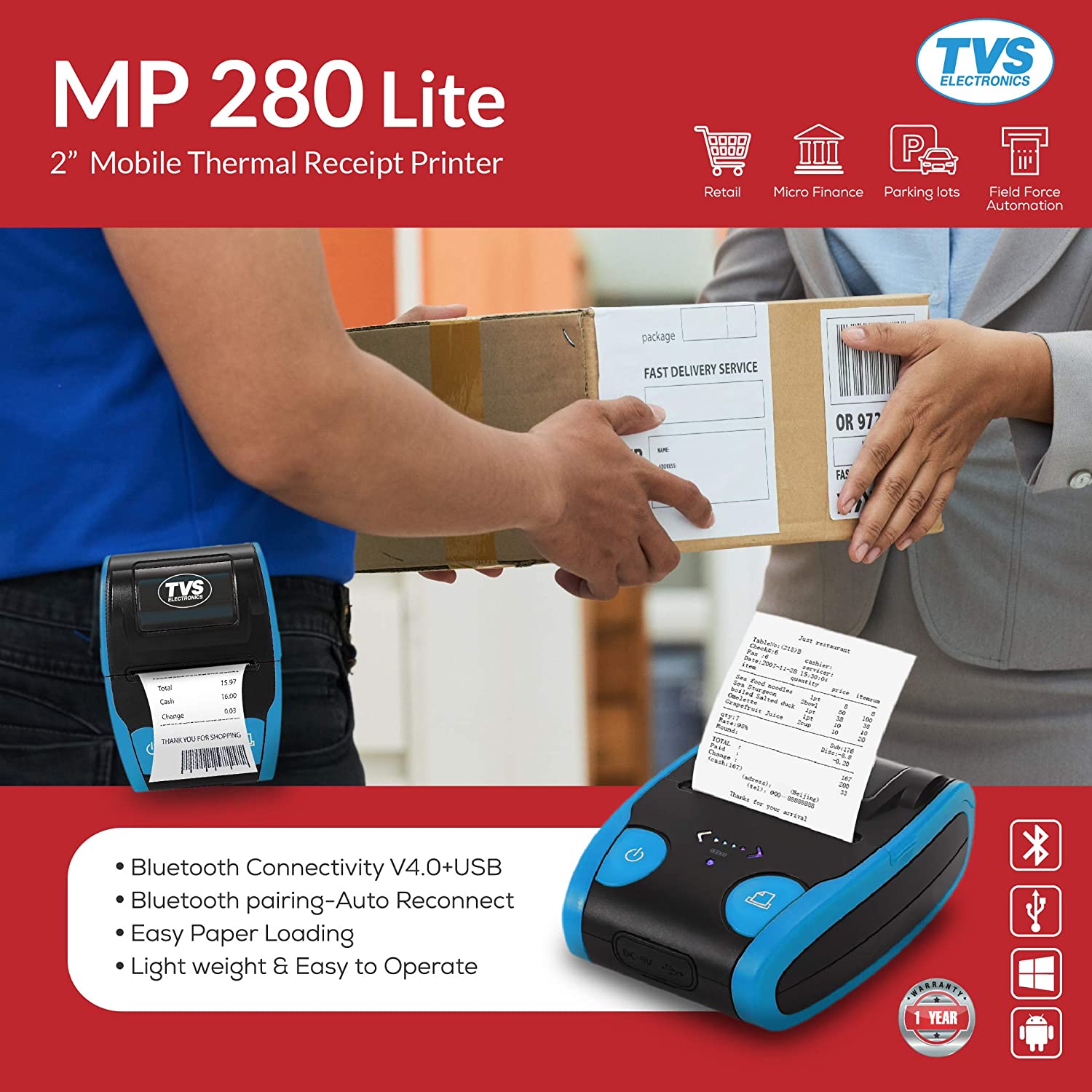 TVS Electronics MP 280 Lite Mobile Printer-Printers, Copiers & Fax Machines-dealsplant