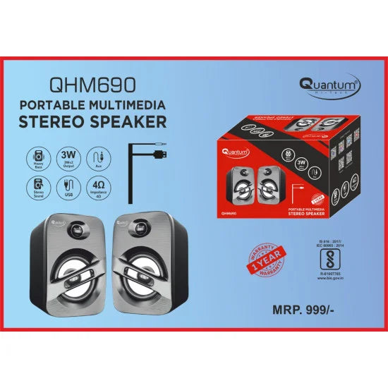 QUANTUM QHM690 PORTABLE 6 W LAPTOP/DESKTOP STEREO WIRED MINI USB SPEAKER-USB speaker-dealsplant