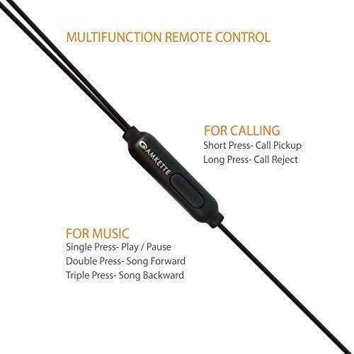 Amkette Ergo Fit E7 in- Ear Earphones Designed for Comfort with Mic and Remote Control (Black)-Earphone-dealsplant