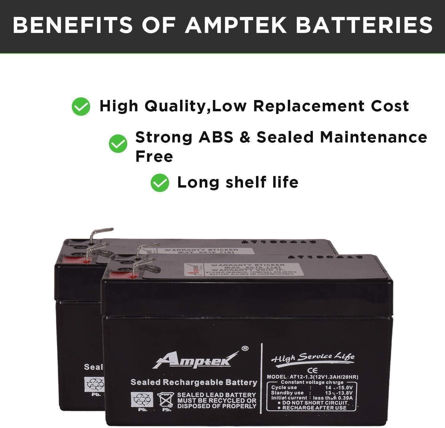 Amptek 12V 1.3Ah Rechargeable VRLA SMF Battery for Toys & Robotic Projects-Rechargeable Batteries-dealsplant
