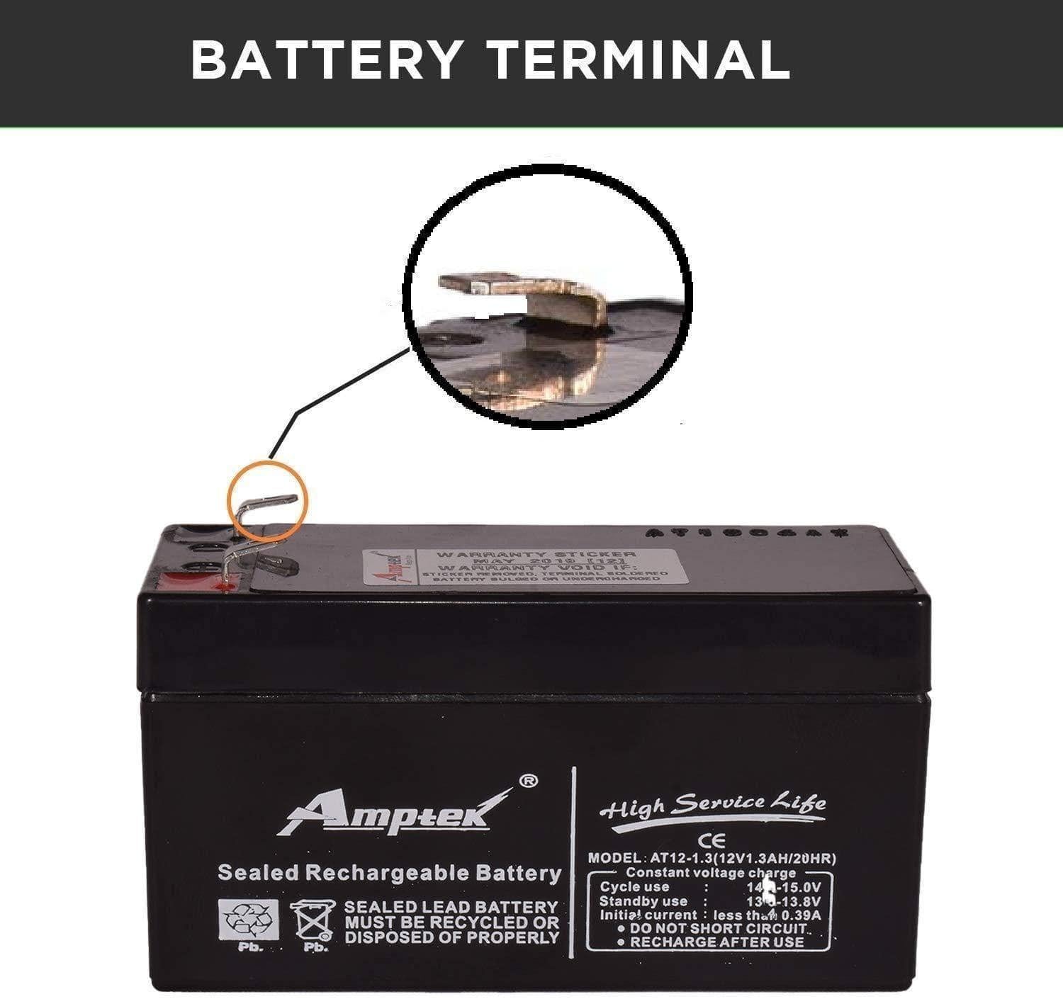 Amptek 12V 1.3Ah Rechargeable VRLA SMF Battery for Toys & Robotic Projects-Rechargeable Batteries-dealsplant