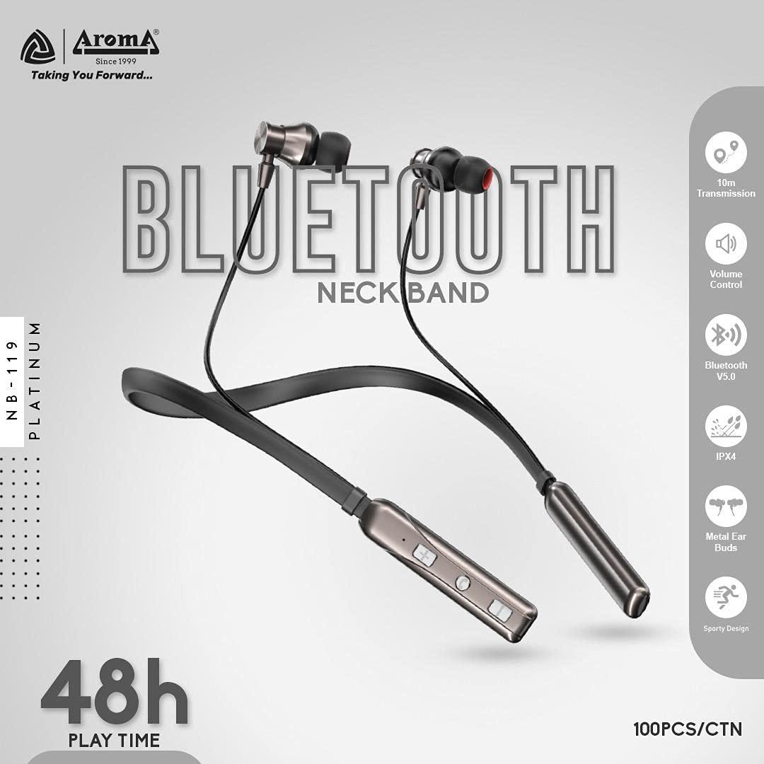 Aroma NB-119 Platinum Yellow Series Bluetooth Neckband Headphones-BLUETOOTH HEADPHONES-dealsplant