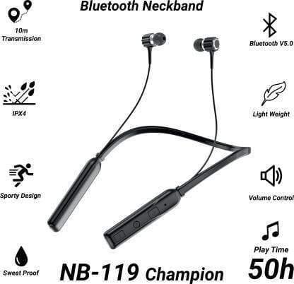 Aroma NB119 Champion Bluetooth Neckband Headset (Black, In the Ear)-BLUETOOTH HEADPHONES-dealsplant