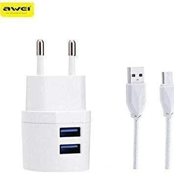 Awei C900 dual port 2.1A output USB Charger with cable (White)-Datacable & Chargers-dealsplant