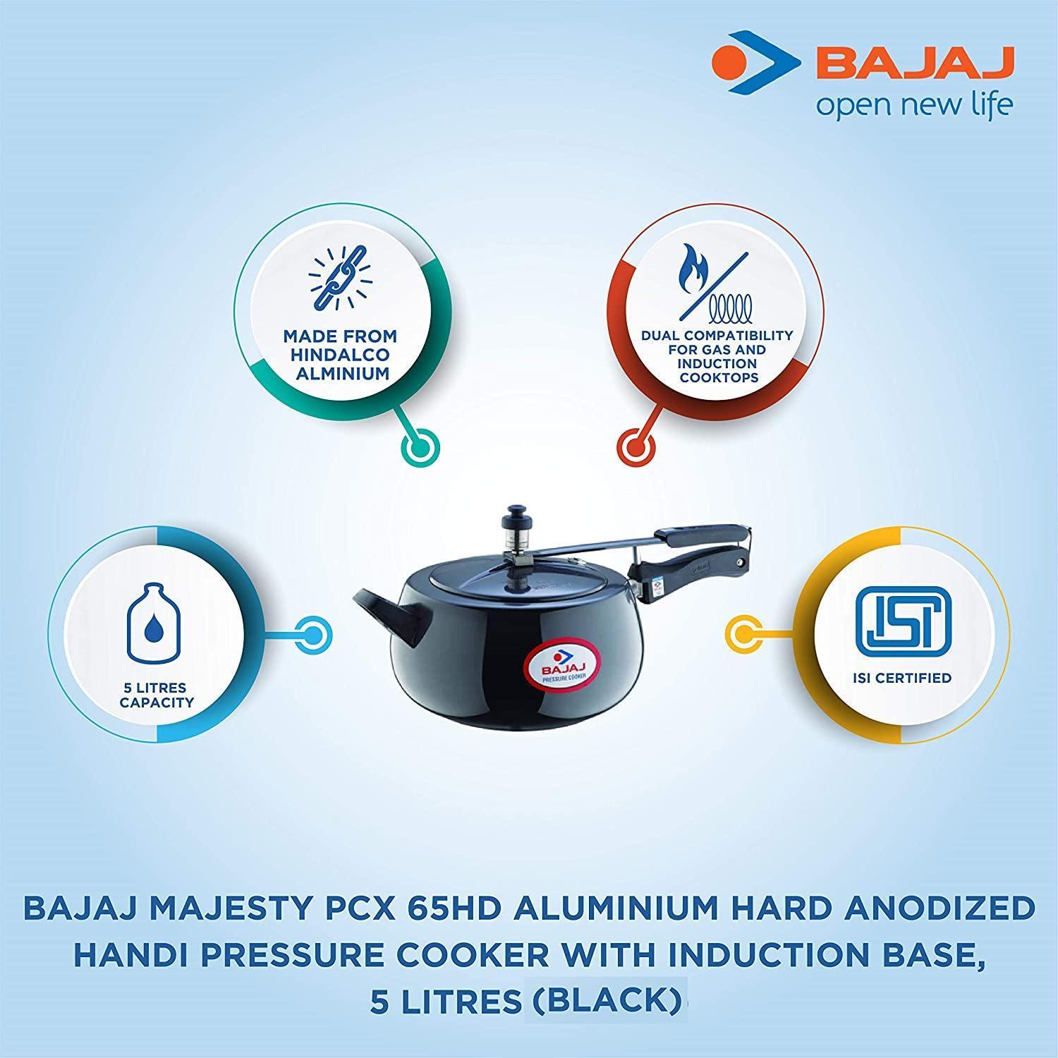 Bajaj Majesty PCX 65HD, 5 LTR, Aluminium Handi Pressure Cooker with Induction Base-Home & Kitchen Appliances-dealsplant