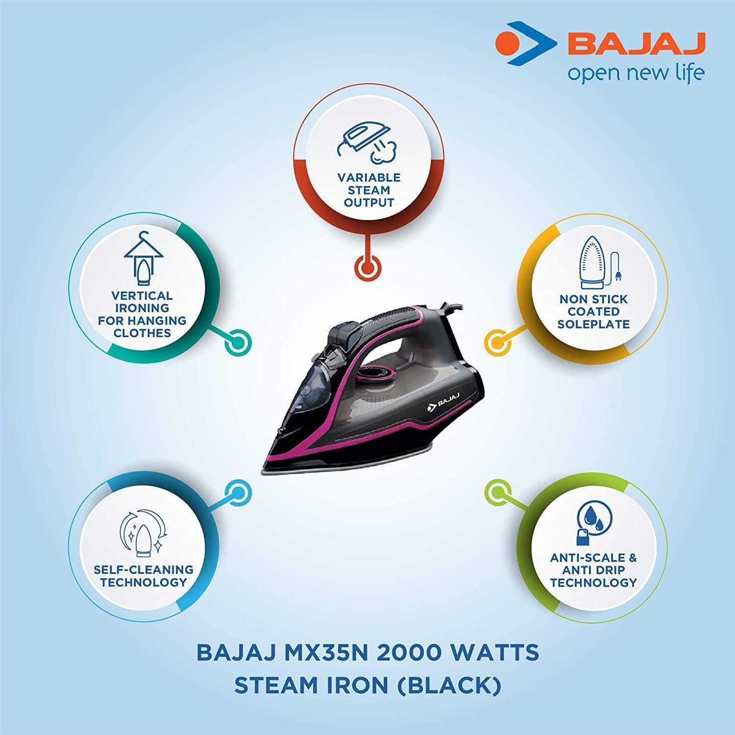 Bajaj MX35N 2000 Watts Steam Iron (Black)-Home & Kitchen Appliances-dealsplant