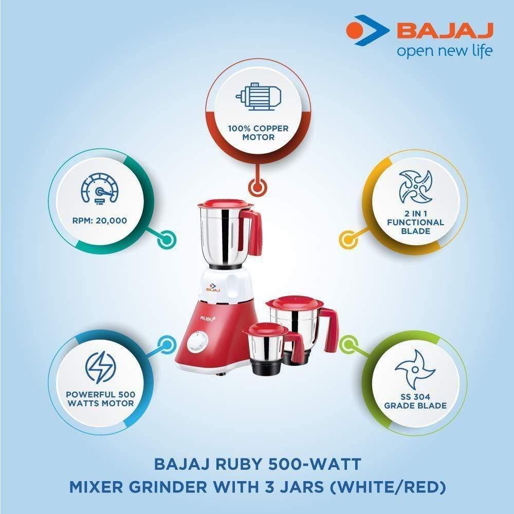 Bajaj Ruby 500-Watt Mixer Grinder with 3 Jars-Home & Kitchen Appliances-dealsplant