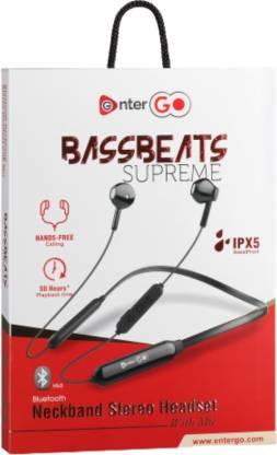 Enter Go BASSBEATS SUPREME Sweat proof Headset with mic 50HR play time Bluetooth Headset (Black, In the Ear)-Bluetooth Headsets-dealsplant