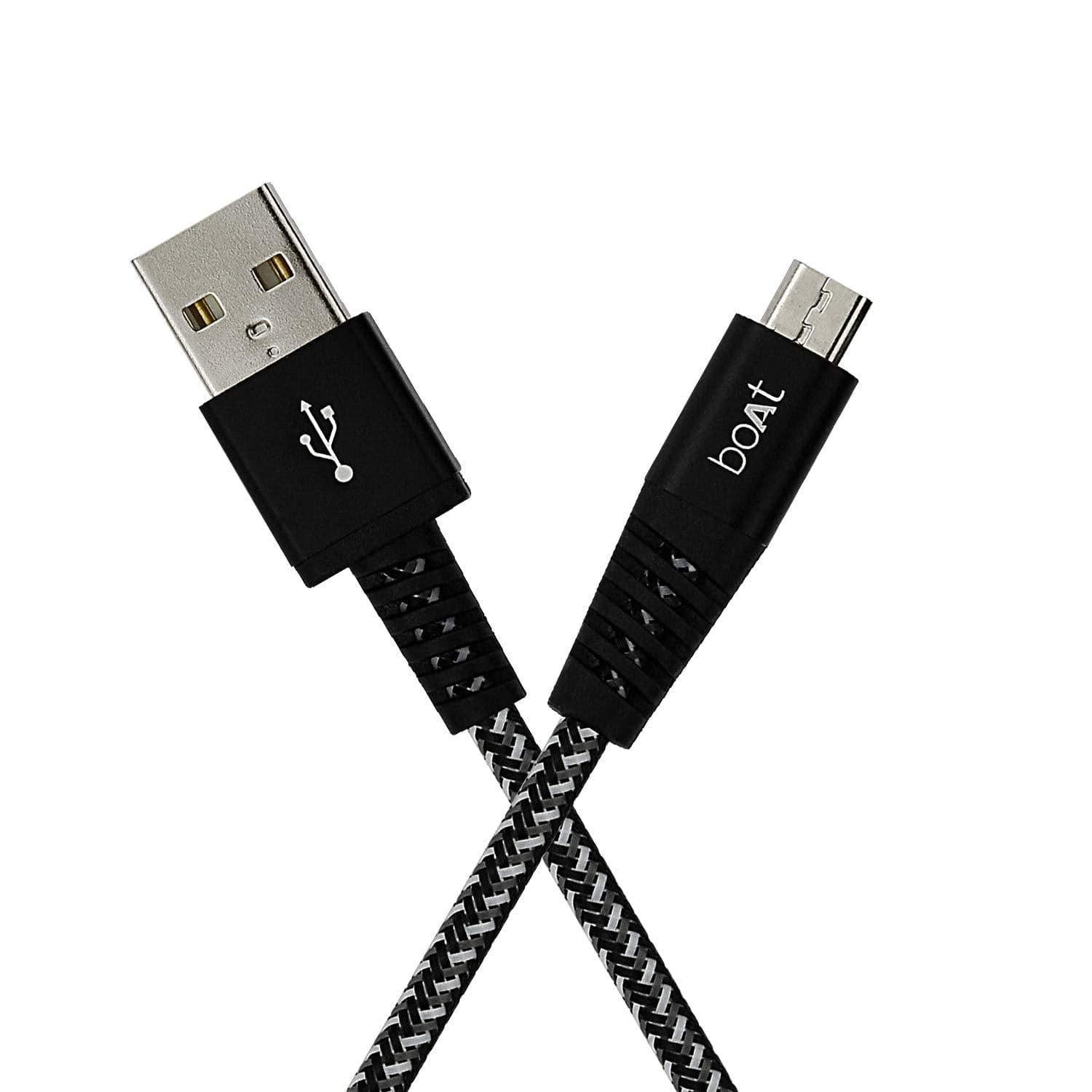 boAt Unbreakable Braided Micro USB Cable 1.5 Meter (Black)-USB Charging Transfer cable-dealsplant